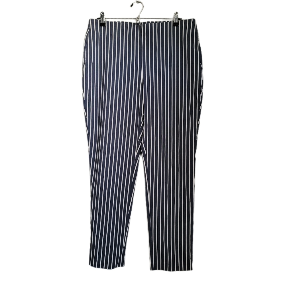 Chico's Pants Womens Size 12R Blue White Stripe Pull On High Rise